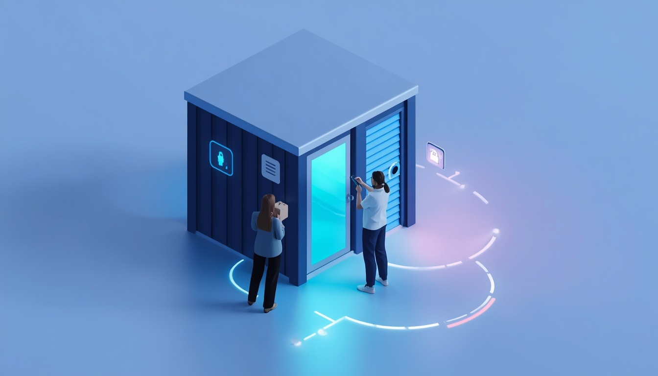 Customers opening a storage unit with app and PIN access